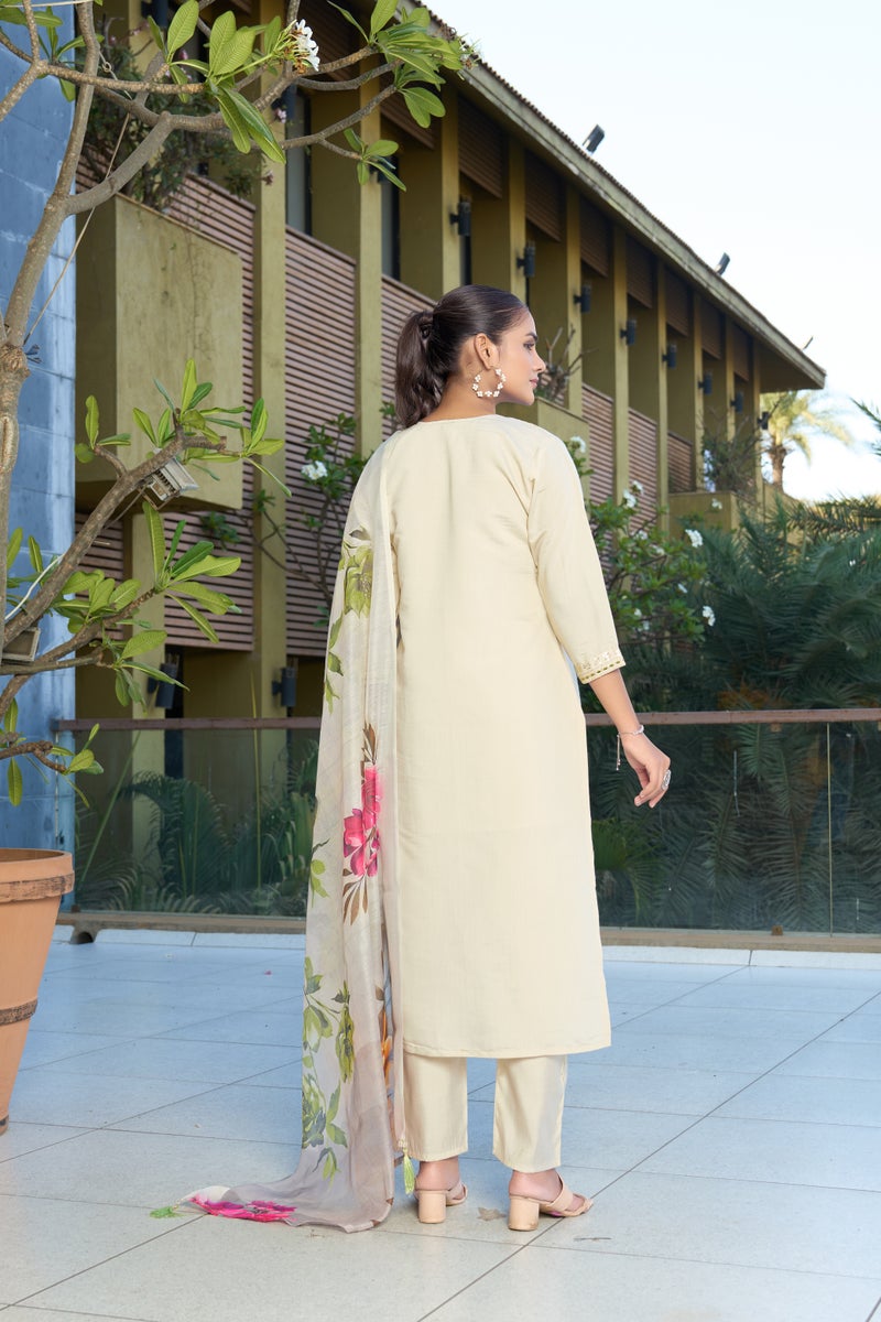 VISHVA CREATION Cream Straight Kurta Set for Women - Image 3